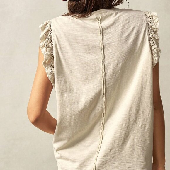 White Casual Women's Boho Knit Crew Neck Sleeveless Loose Fit Tank Top - Picture 7 of 7